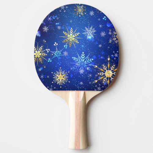 XMAS Blue Background with Golden Snowflakes Ping Pong Paddle