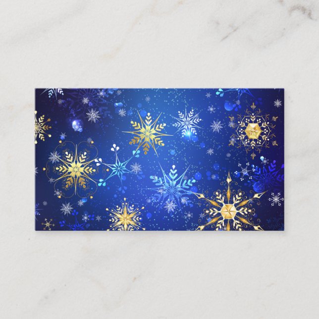 XMAS Blue Background with Golden Snowflakes Place Card (Front)