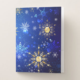 XMAS Blue Background with Golden Snowflakes Pocket Folder