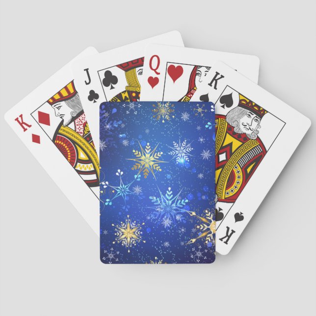 XMAS Blue Background with Golden Snowflakes Poker Cards (Back)