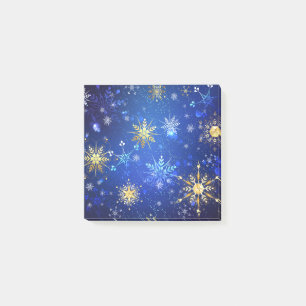 XMAS Blue Background with Golden Snowflakes Post-it Notes