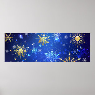 XMAS Blue Background with Golden Snowflakes Poster