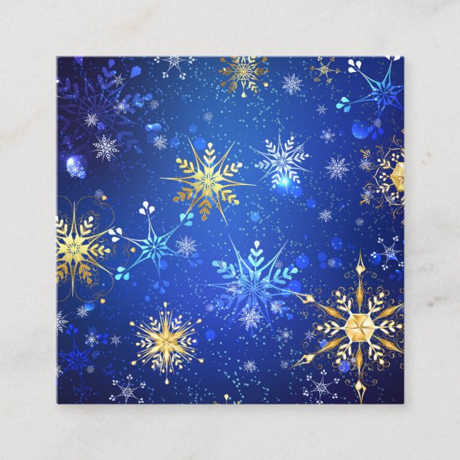 XMAS Blue Background with Golden Snowflakes Referral Card (Front)