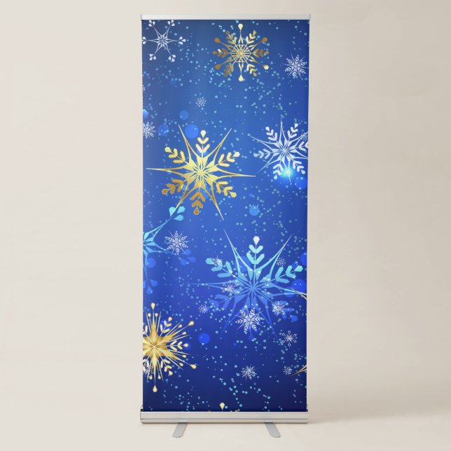 XMAS Blue Background with Golden Snowflakes Retractable Banner (Front)