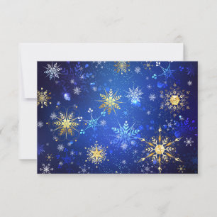 XMAS Blue Background with Golden Snowflakes RSVP Card