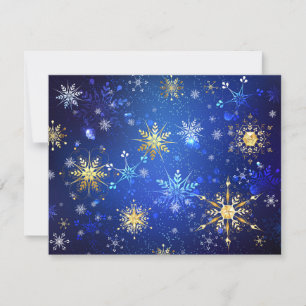 XMAS Blue Background with Golden Snowflakes RSVP Card