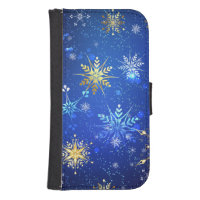 XMAS Blue Background with Golden Snowflakes