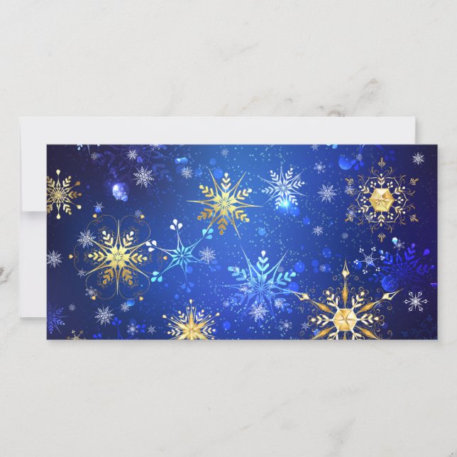 XMAS Blue Background with Golden Snowflakes Save The Date (Front)