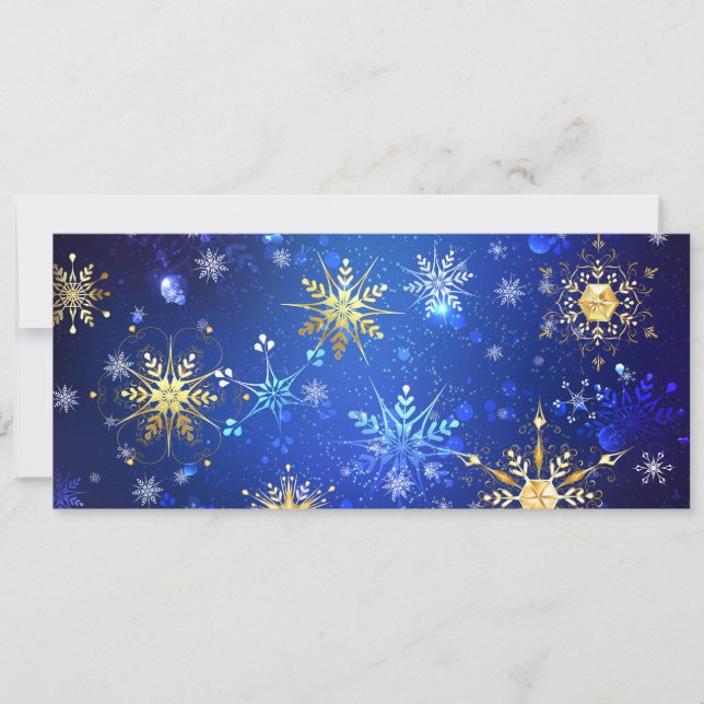 XMAS Blue Background with Golden Snowflakes Save The Date (Front)