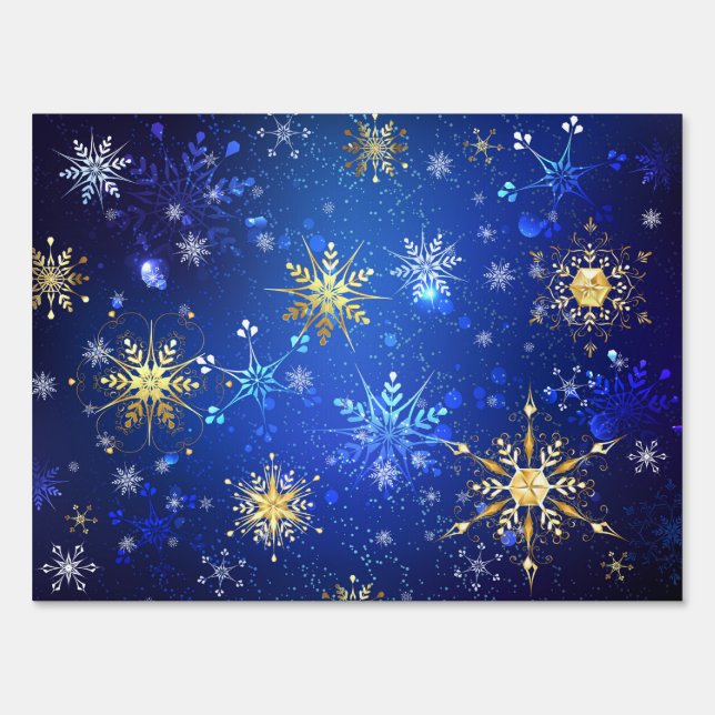 XMAS Blue Background with Golden Snowflakes Sign (Front)