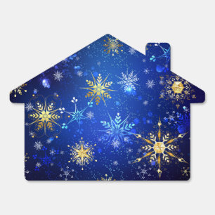 XMAS Blue Background with Golden Snowflakes Sign