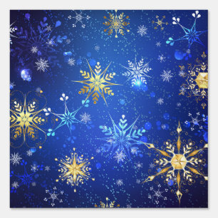 XMAS Blue Background with Golden Snowflakes Sign
