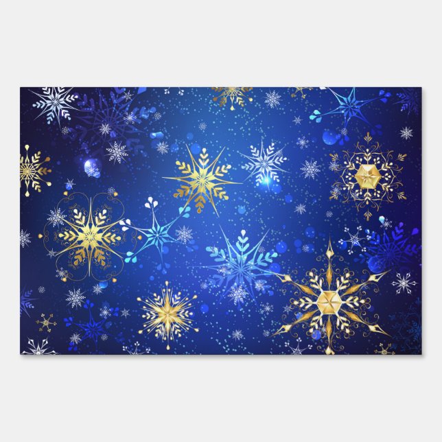 XMAS Blue Background with Golden Snowflakes Sign (Front)