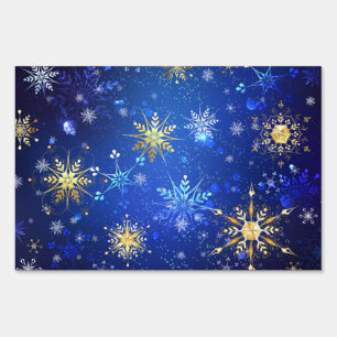 XMAS Blue Background with Golden Snowflakes Sign