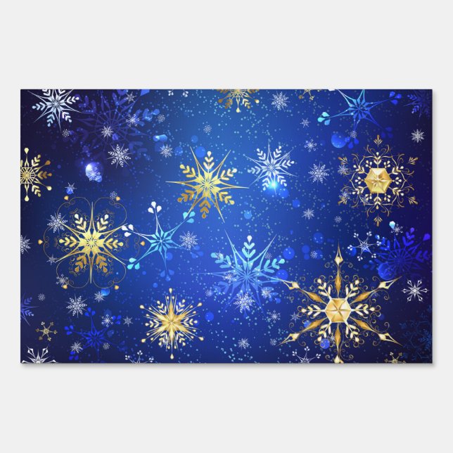 XMAS Blue Background with Golden Snowflakes Sign (Front)