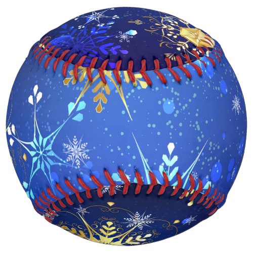 XMAS Blue Background with Golden Snowflakes Softball