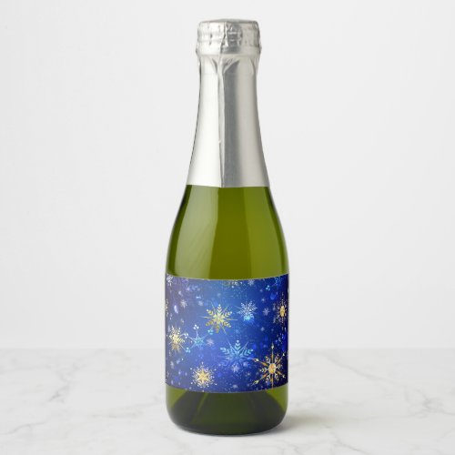 XMAS Blue Background with Golden Snowflakes Sparkling Wine Label