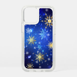 XMAS Blue Background with Golden Snowflakes Speck iPhone 12 Mini Case