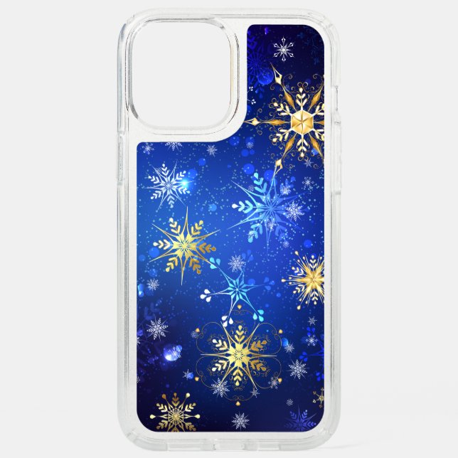 XMAS Blue Background with Golden Snowflakes Speck iPhone 12 Pro Max Case (Front)