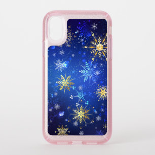 XMAS Blue Background with Golden Snowflakes Speck iPhone XR Case