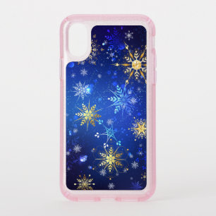 XMAS Blue Background with Golden Snowflakes Speck iPhone XS Case