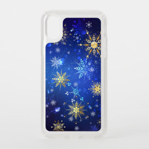 XMAS Blue Background with Golden Snowflakes Speck iPhone XS Case
