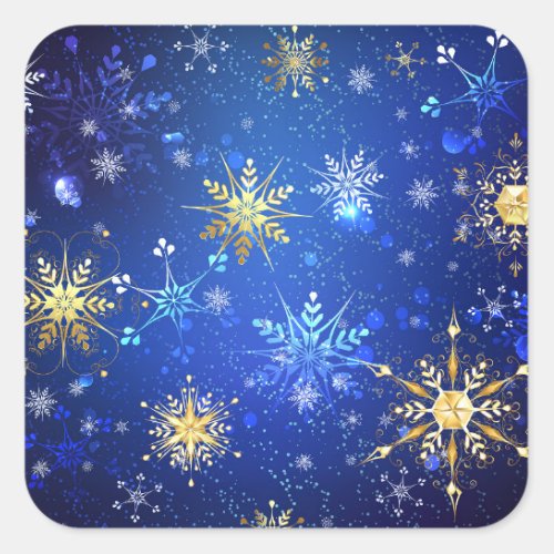 XMAS Blue Background with Golden Snowflakes Square Sticker