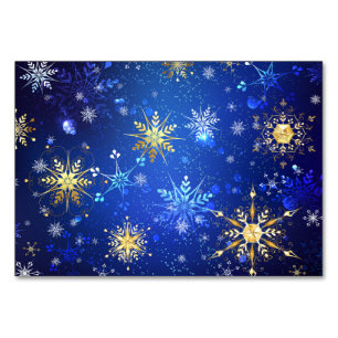 XMAS Blue Background with Golden Snowflakes Table Number