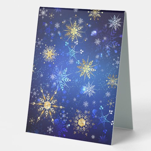 XMAS Blue Background with Golden Snowflakes Table Tent Sign