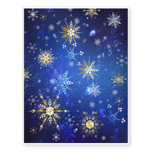 XMAS Blue Background with Golden Snowflakes Temporary Tattoos