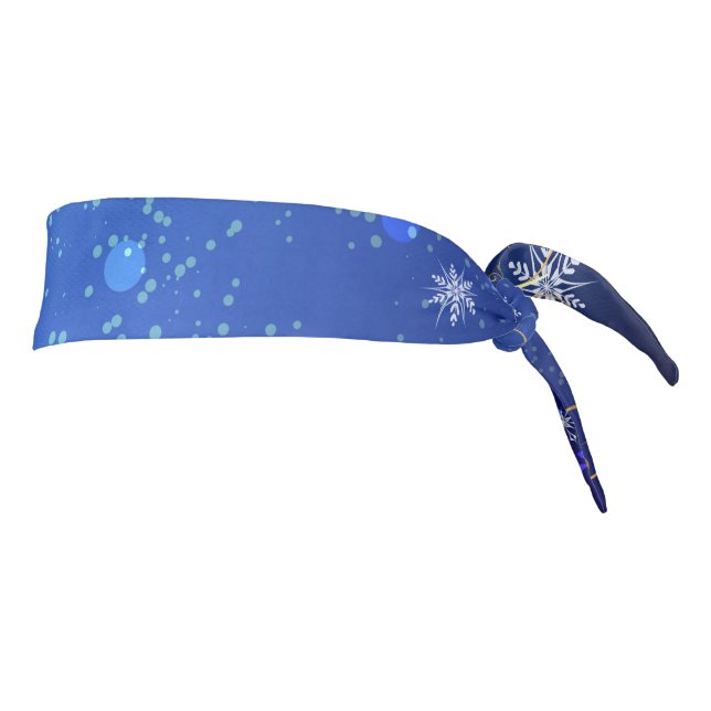 XMAS Blue Background with Golden Snowflakes Tie Headband (Rotate 90)