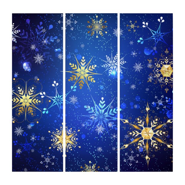 XMAS Blue Background with Golden Snowflakes Triptych (Front)