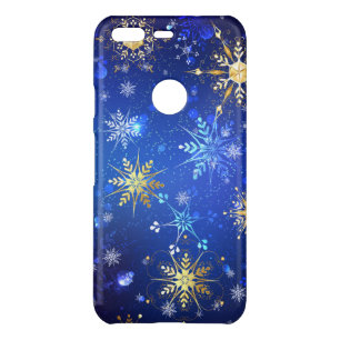 XMAS Blue Background with Golden Snowflakes Uncommon Google Pixel Case