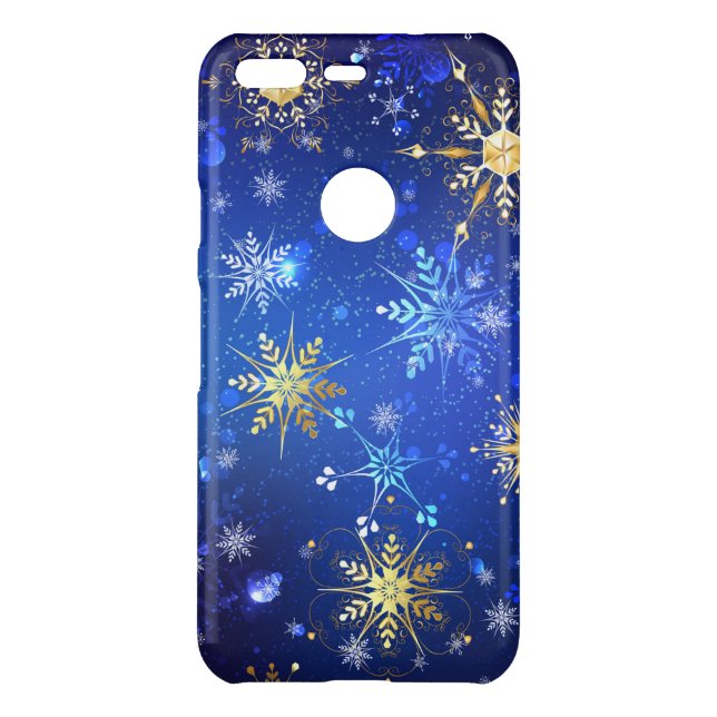 XMAS Blue Background with Golden Snowflakes Uncommon Google Pixel Case (Back)