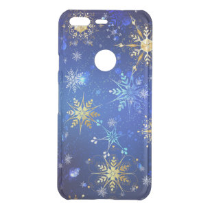 XMAS Blue Background with Golden Snowflakes Uncommon Google Pixel Case