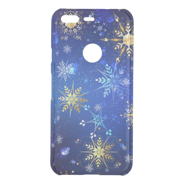 XMAS Blue Background with Golden Snowflakes Uncommon Google Pixel Case (Back)