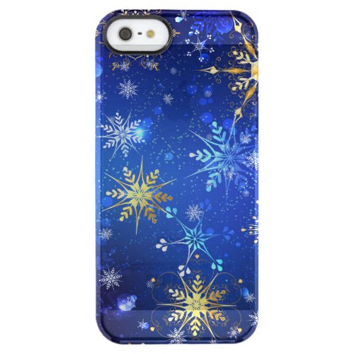 XMAS Blue Background with Golden Snowflakes Clear iPhone SE55s Case