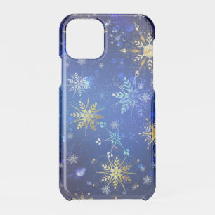 XMAS Blue Background with Golden Snowflakes iPhone 11 Pro Case