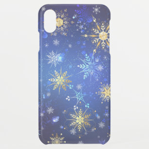 XMAS Blue Background with Golden Snowflakes iPhone XS Max Case