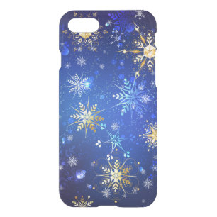 XMAS Blue Background with Golden Snowflakes iPhone SE/8/7 Case