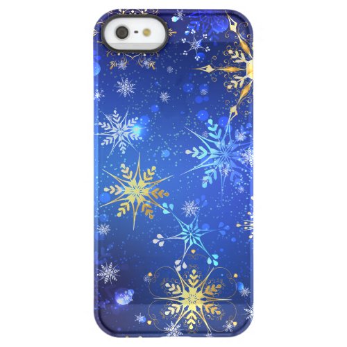 XMAS Blue Background with Golden Snowflakes Permafrost iPhone SE55s Case