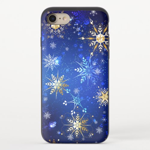 XMAS Blue Background with Golden Snowflakes iPhone 87 Slider Case