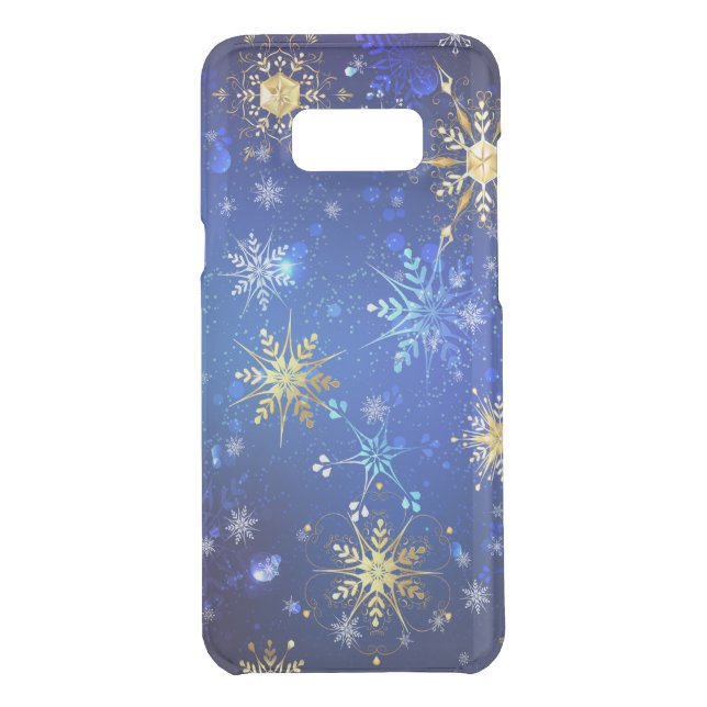 XMAS Blue Background with Golden Snowflakes Uncommon Samsung Galaxy Case (Back)