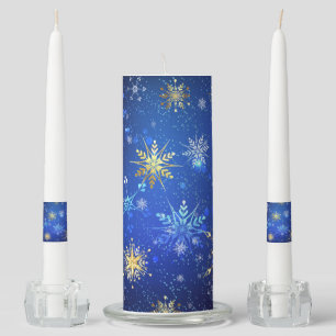 XMAS Blue Background with Golden Snowflakes Unity Candle Set