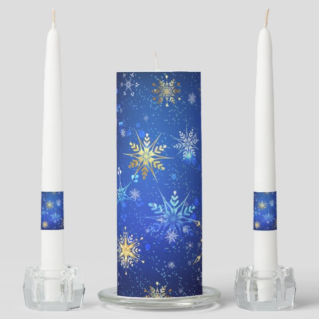 XMAS Blue Background with Golden Snowflakes Unity Candle Set (Front)