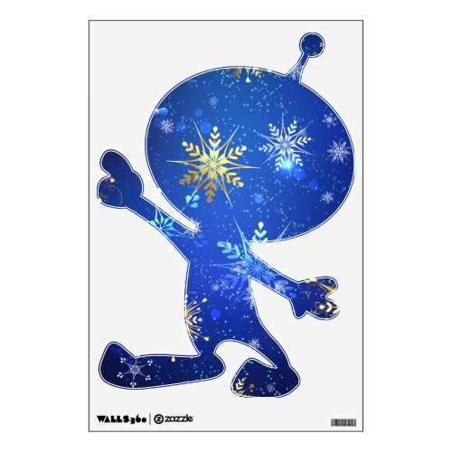 XMAS Blue Background with Golden Snowflakes Wall Decal