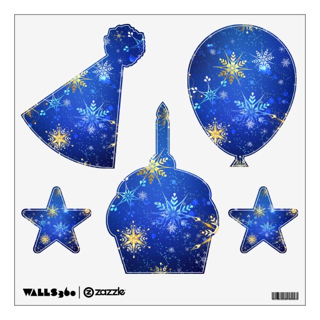XMAS Blue Background with Golden Snowflakes Wall Decal (Front)