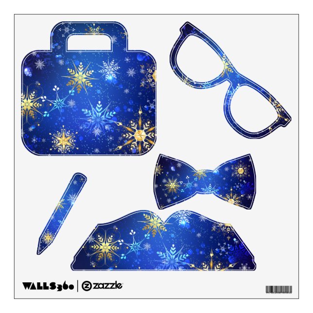 XMAS Blue Background with Golden Snowflakes Wall Decal (Front)