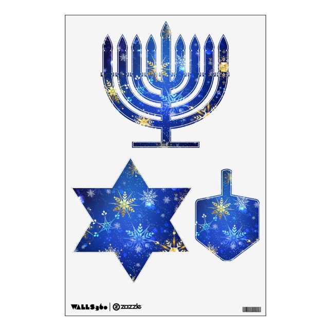 XMAS Blue Background with Golden Snowflakes Wall Decal (Front)