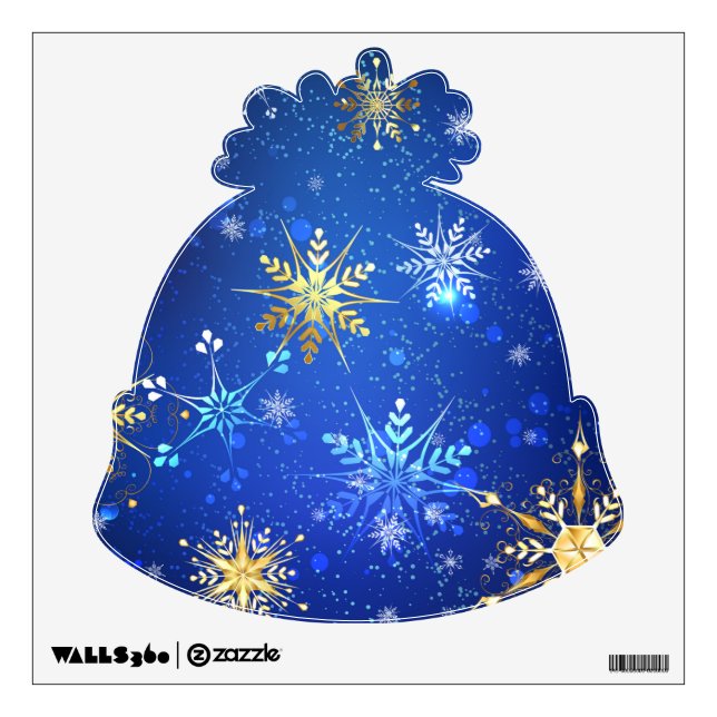 XMAS Blue Background with Golden Snowflakes Wall Decal (Front)